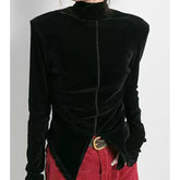 Front Side-slit Solid Color Soft Long Sleeve Top